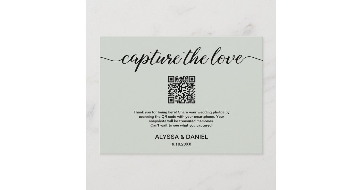 Carte D'accompagnement Green Capture the love QR code mariage photo