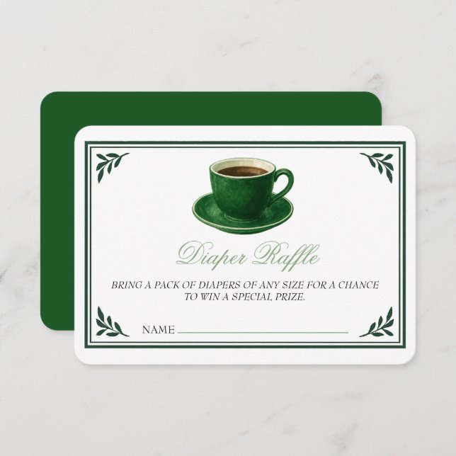 Carte D'accompagnement Green Coffee Cup Diaper Raffle Baby Shower (Devant / Derrière)