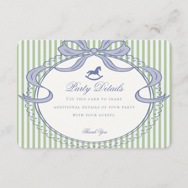 Carte D'accompagnement Green Coquette Bow Rocking Horse Details (Devant)