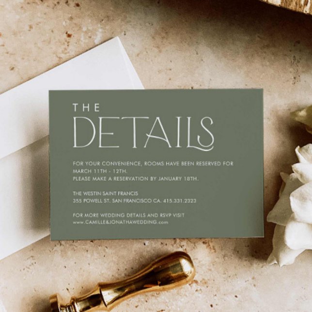 Carte D'accompagnement Green Elegant Minimal Mariage Détails (Green Modern Wedding Details Card)