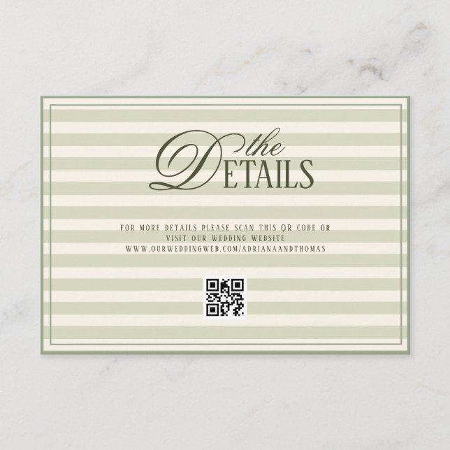 Carte D'accompagnement Green Elegant Timeless Wedding QR code Details (Devant)