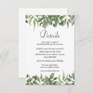 Carte D'accompagnement Green Feuille Green Foliage Détails du Mariage