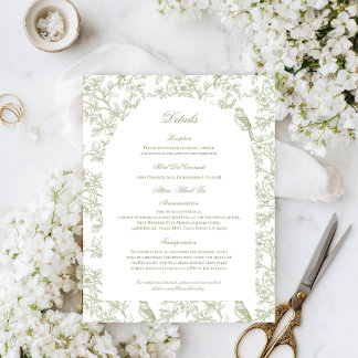 Carte D'accompagnement Green Floral and Bird Toile Enclosure Cards