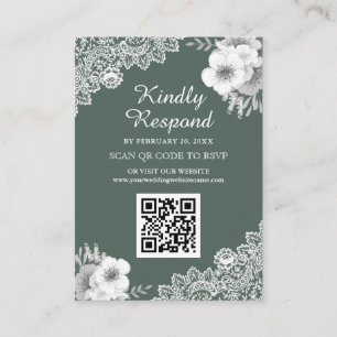 Carte D'accompagnement Green Floral Lace QR Code RSVP Mariage Website