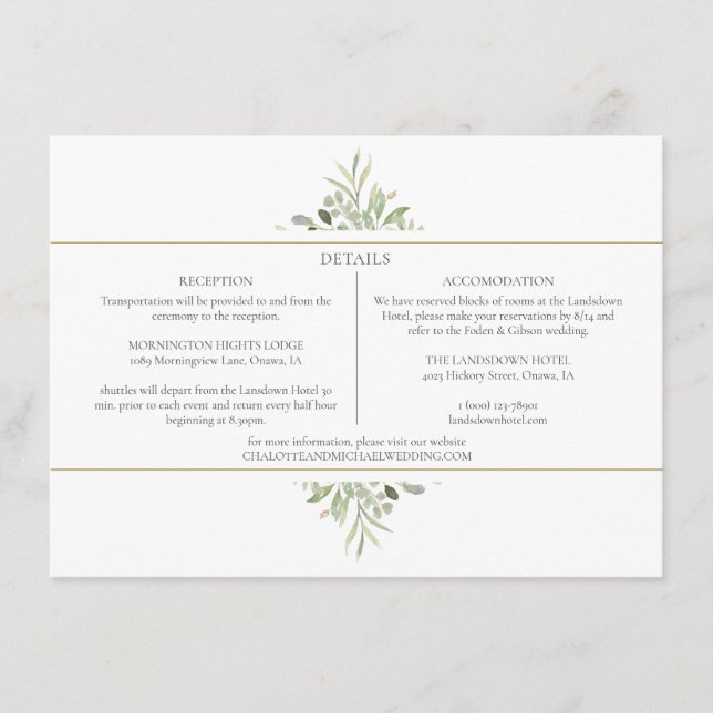 Carte D'accompagnement Green Foliage Détails du Mariage Information (Devant)