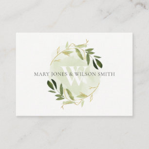 CARTE D'ACCOMPAGNEMENT GREEN GOLD FOLIAGE WREATH WEDDING WISHING WELL