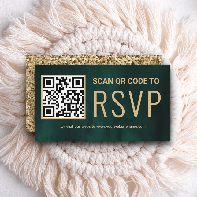 Carte D'accompagnement Green Gold Online QR Code RSVP Mariage Website (Créateur téléchargé)