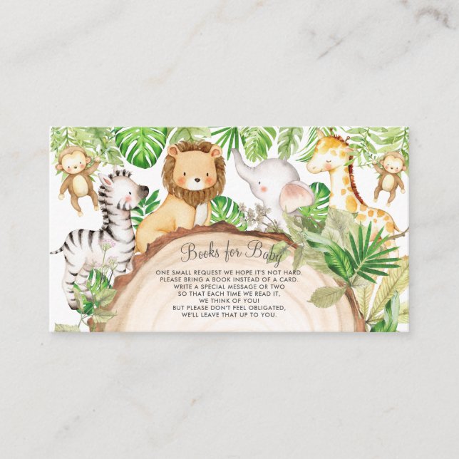 Carte D'accompagnement Green Jungle Animals Baby shower Livres pour bébé (Devant)