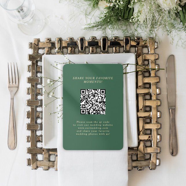 Carte D'accompagnement Green Minimalist Elegant QR Code Mariage Photos (Green Minimalist Elegant QR Code Wedding Photos Enclosure Card)
