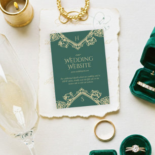 Carte D'accompagnement Green Old Money Vintage Crest Mariage site Web