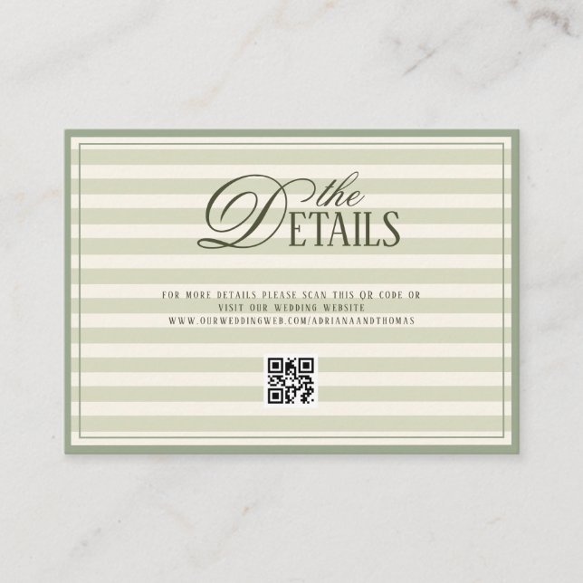 Carte D'accompagnement Green Old Money Wedding QR code Details (Devant)