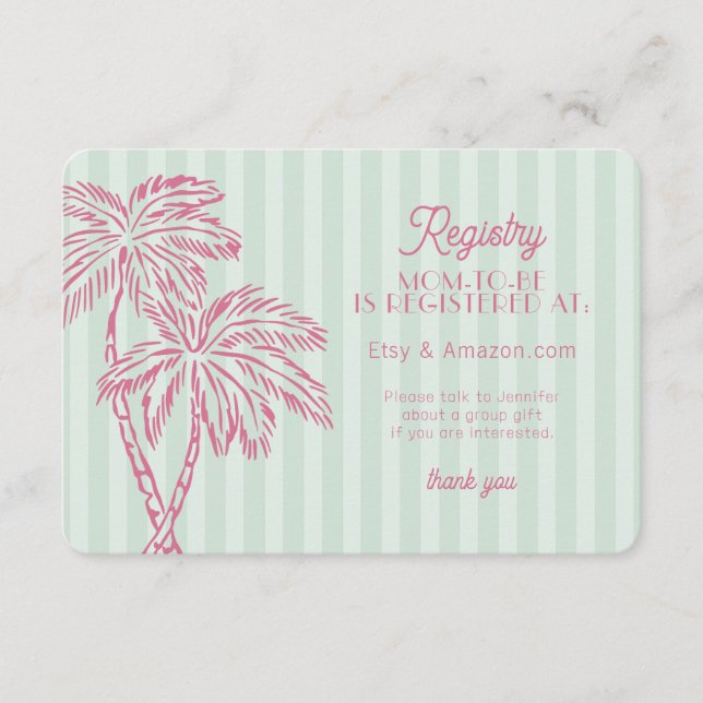 Carte D'accompagnement Green Palm Springs Pastel Beach Registry Insertion (Devant)