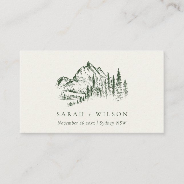 Carte D'accompagnement Green Pine Woods Mountain Sketch Mariage Website (Devant)