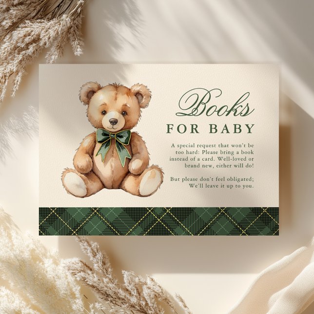 Carte D'accompagnement Green Plaid Bear Baby Shower Books For Baby (Créateur téléchargé)