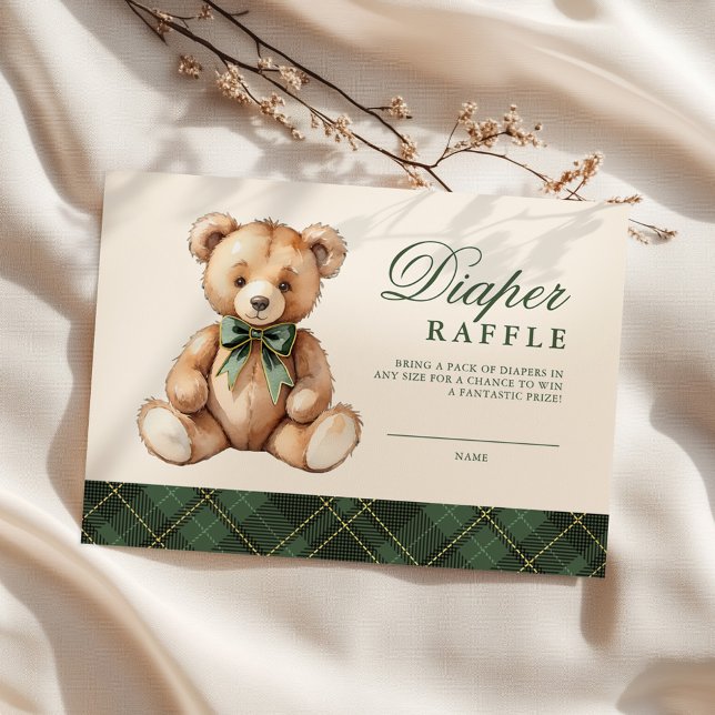Carte D'accompagnement Green Plaid Bear Baby Shower Diaper Raffle (Créateur téléchargé)
