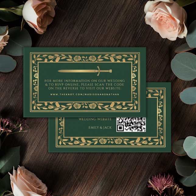 Carte D'accompagnement Green Royal Sword Mariage Website RSVP QR Code (Créateur téléchargé)