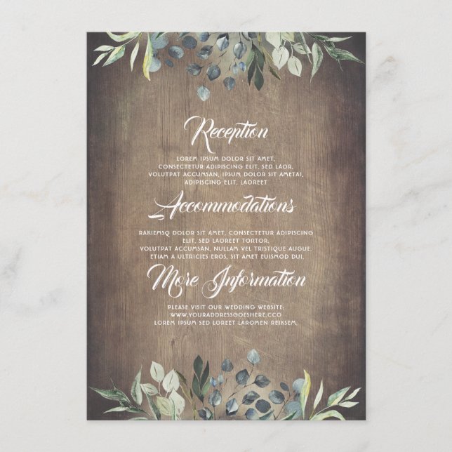 Carte D'accompagnement Green Rustic Mariage Information Invité (Devant)