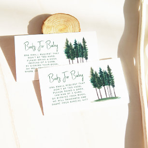 Carte D'accompagnement Green Rustic Pine Trees Book Request Baby Shower