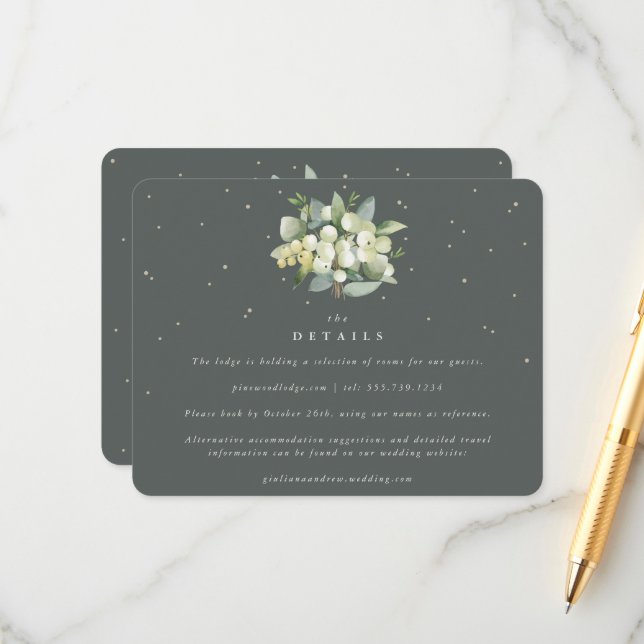 Carte D'accompagnement Green Snowberry+Eucalyptus Bouquet Détails du Mari (Devant/Arrière en situation)