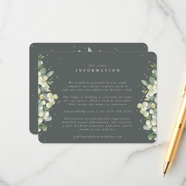 Carte D'accompagnement Green Snowberry+Eucalyptus Eedge Mariage Info (Devant/Arrière en situation)