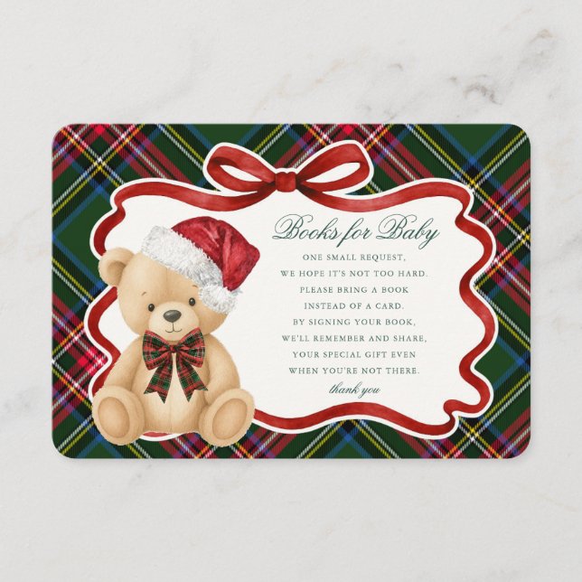 Carte D'accompagnement Green Tartan Christmas Bear Books for Baby Card (Devant)