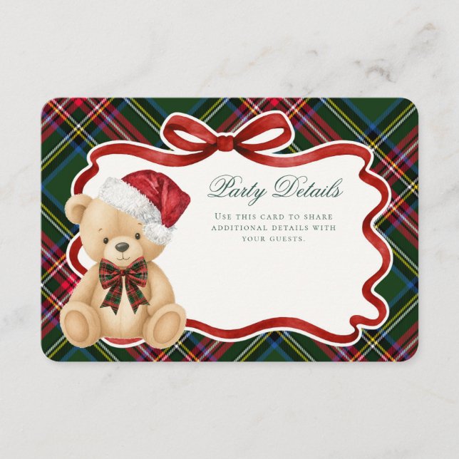 Carte D'accompagnement Green Tartan Plaid Christmas Bear Details (Devant)