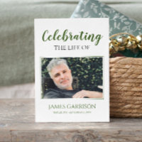 Green White Elegant Funeral Prayer Card avec photo