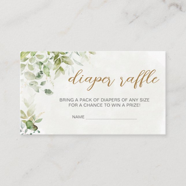 Carte D'accompagnement Greenery Elephant Baby Shower Diaper Raffle (Devant)