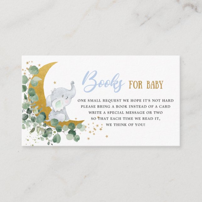 Carte D'accompagnement Greenery Moon Elephant Livres pour Baby shower Boy (Devant)