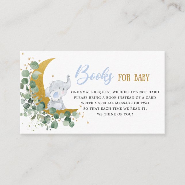 Carte D'accompagnement Greenery Moon Elephant Livres pour Baby shower Boy (Devant)