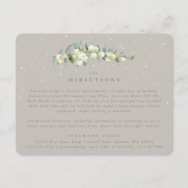 Carte D'accompagnement Greige Snowberry+Eucalyptus Mariage Directions (Devant)