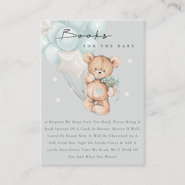 Carte D'accompagnement Grey Aqua Blue Bear Ballooks Pour Baby shower (Devant)