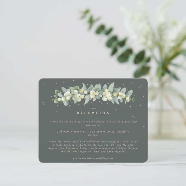 Carte D'accompagnement Grey Green Snowberry+Eucalyptus Garland Réception (Debout devant)