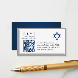 Carte D'accompagnement Grey Navy Blue Bar Mitzvah QR Code RSVP Budget