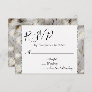 Carte D'accompagnement Gris Blanc Or Faux Fur RSVP