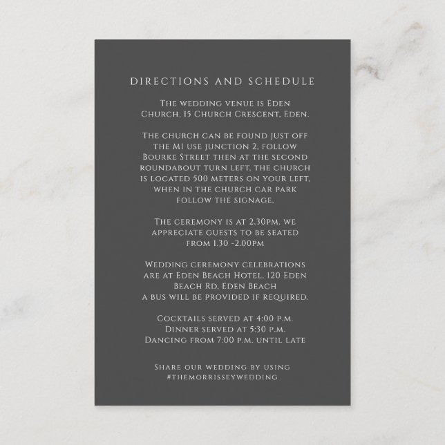 Carte D'accompagnement Gris monogramme feuille mariage directions (Dos)