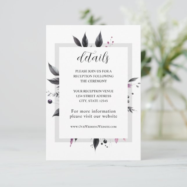 Carte D'accompagnement Gris rose moderne Cadre Floral Design Mariage (Debout devant)