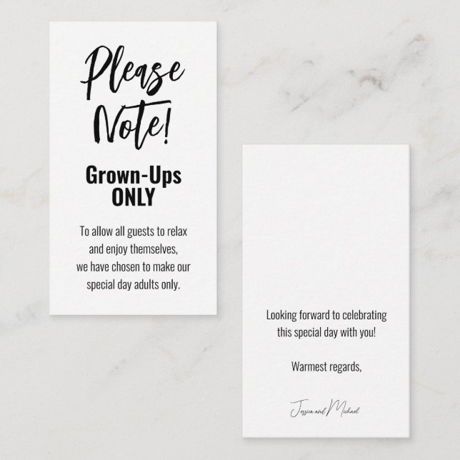 Carte D'accompagnement Grown-ups 💍 minimaliste Élégant (Devant / Derrière)