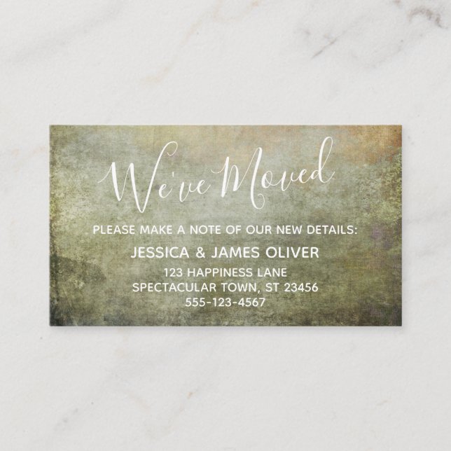 Carte D'accompagnement Grunge texturé Brown et moutarde "Nous avons bougé (Devant)