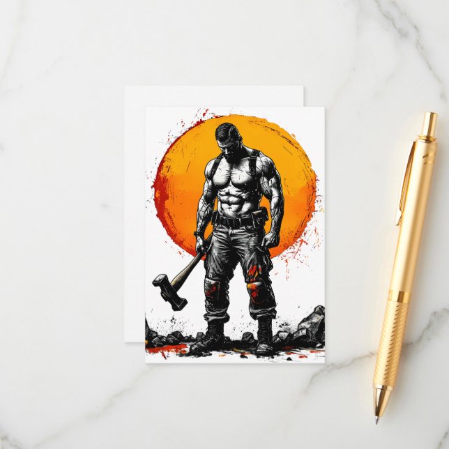 Carte D'accompagnement guerrier barbare médiéval imaginaire hummer force (Devant/Arrière en situation)