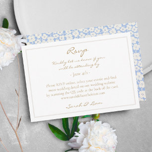 Carte D'accompagnement Guest QR Code Floral Dusty Blue Wedding RSVP