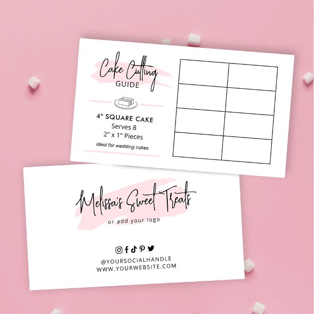 Carte D'accompagnement Guide de coupe de gâteau Diagramme des portions de (4 inch square cake cutting guide for 2x1" wedding portions)