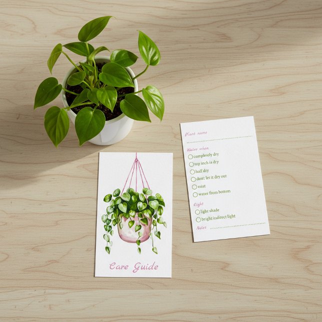 Carte D'accompagnement Guide de soins Plantes pour accrochage de l'aquare (Watercolor Hanging Plant Care Guide Enclosure Card.)