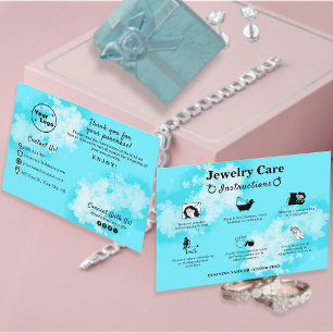 Carte D'accompagnement Guide de soins pour bijoux Moderne Cute Bleu Flora
