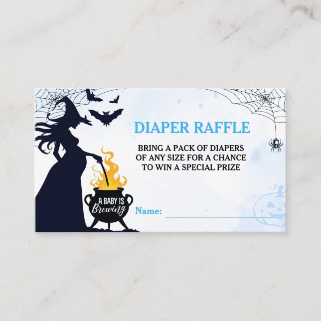 Carte D'accompagnement Halloween Sorcière Baby shower Déchets Raffle Bleu (Devant)