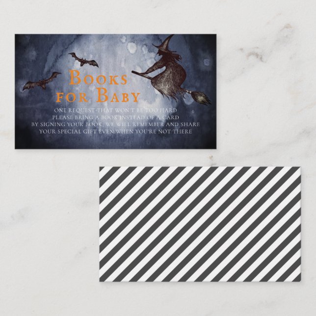 Carte D'accompagnement Halloween sorcière Baby shower Livres pour bébé (Devant / Derrière)