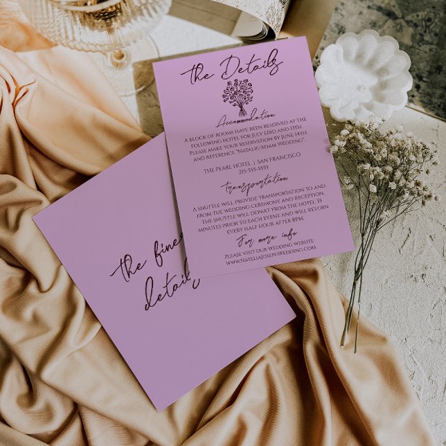Carte D'accompagnement Hand Drawn Lilac Burgundy Floral Wedding Details (Créateur téléchargé)