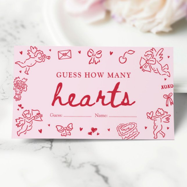 Carte D'accompagnement Hand Drawn Valentine Guess How Many Hearts Game (Hand Drawn Valentine Guess How Many Hearts Game)