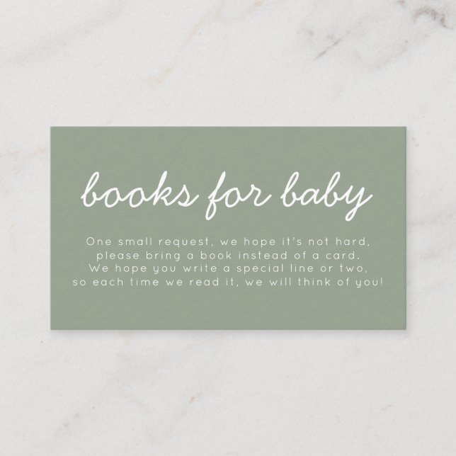 Carte D'accompagnement Handwritten Sage Green Baby Shower Books For Baby (Devant)