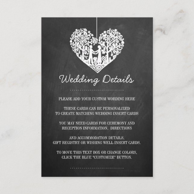 Carte D'accompagnement Hanging Heart Tree Chalkboard Mariage Collection (Devant)
